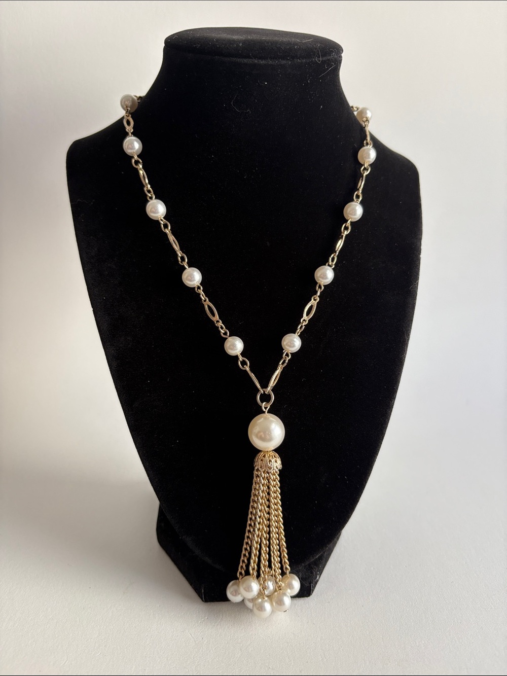 Gold Faux Pearl Tassel Pendant Necklace Women Jewelry